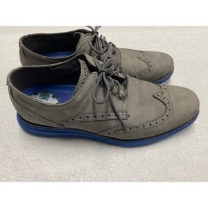 Cole Haan Mens 10M Gray Suede Wingtip Oxford Shoes Blue Sole Original Grand